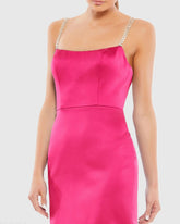 Pink Rhinestone Strap Satin Mini Dress